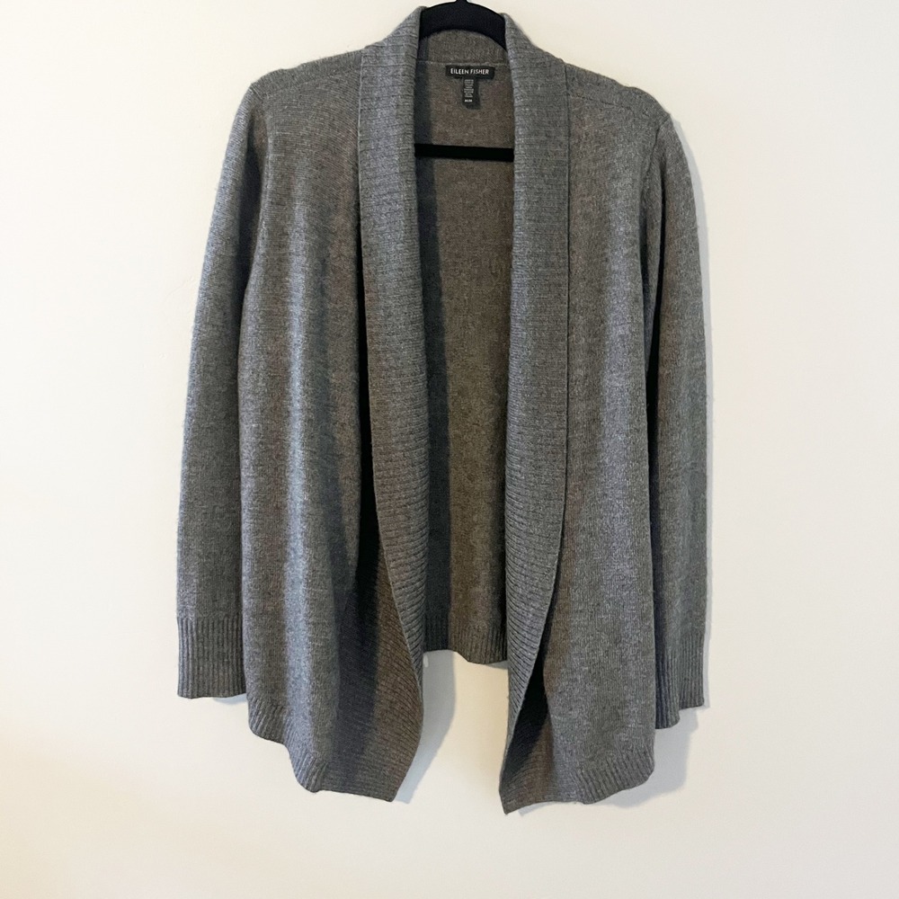 Eileen Fisher Gray Wool Yak Alpaca Blend Open Front Cardigan Sweater Medium
